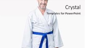  Presentation with 3 d man person - Colorful slide deck enhanced with age senior man wearing kimono backdrop and a white colored foreground