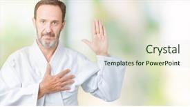  Presentation with middle schools - Amazing presentation design having age senior man wearing kimono backdrop and a soft green colored foreground