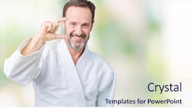  Presentation with kimono - Presentation design with age senior man wearing kimono background and a sky blue colored foreground