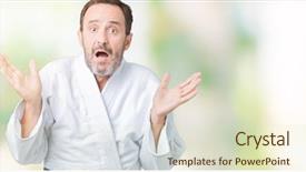  Presentation with kimono - Slide set having age senior man wearing kimono background and a soft green colored foreground