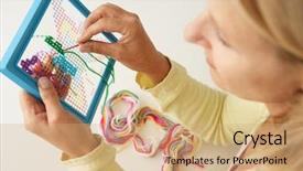  Presentation with stitch - PPT theme consisting of age woman doing cross stitch background and a  colored foreground