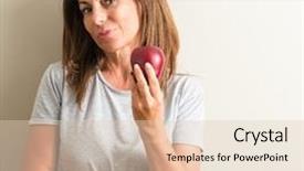  Presentation with green apple - PPT theme with age woman holding a green background and a lemonade colored foreground