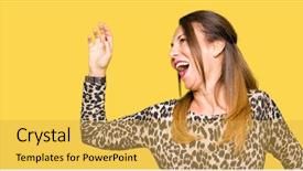  Presentation with animal print - PPT layouts with age woman wearing leopard animal background and a  colored foreground