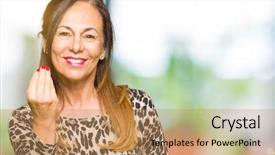  Presentation with hand print - Cool new presentation theme with age woman wearing leopard animal backdrop and a  colored foreground