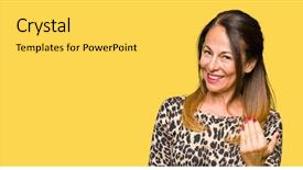  Presentation with hand print - Cool new PPT theme with age woman wearing leopard animal backdrop and a yellow colored foreground