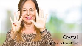  Presentation with animal print - Presentation having age woman wearing leopard animal background and a coral colored foreground