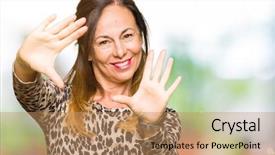  Presentation with animal print - PPT layouts having age woman wearing leopard animal background and a coral colored foreground
