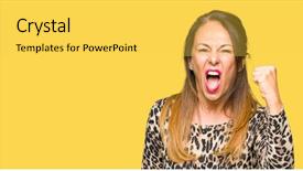  Presentation with animal print - Cool new PPT theme with age woman wearing leopard animal backdrop and a yellow colored foreground