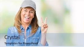  Presentation with victory sport - Beautiful theme featuring age woman wearing sport cap backdrop and a  colored foreground