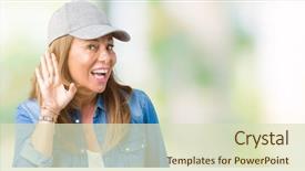  Presentation with protected hearing ear plugs - Audience pleasing PPT layouts consisting of age woman wearing sport cap backdrop and a soft green colored foreground