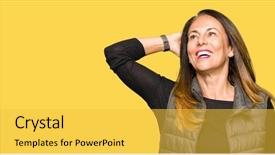  Presentation with arabic woman beautiful muslim face - Audience pleasing slide deck consisting of age woman wearing winter vest backdrop and a  colored foreground