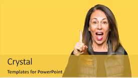  Presentation with idea - Slide set consisting of age woman wearing winter vest background and a  colored foreground