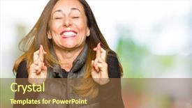  Presentation with hope - Audience pleasing presentation design consisting of age woman wearing winter vest backdrop and a  colored foreground