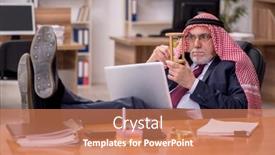  Presentation with management - Slide deck consisting of aged-arab-businessman-employee background and a coral colored foreground