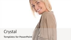 Presentation with middle ages portrait - Audience pleasing PPT theme consisting of aged blond attractive isolated woman backdrop and a light gray colored foreground