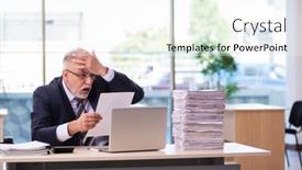  Presentation with employee retention milestones - Presentation design consisting of aged-businessman-employee-unhappy background and a white colored foreground