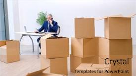  Presentation with moving - Colorful presentation design enhanced with aged businessman moving to new backdrop and a coral colored foreground