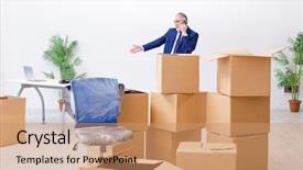  Presentation with dysfunctional workplace - PPT layouts enhanced with aged businessman moving to new background and a coral colored foreground