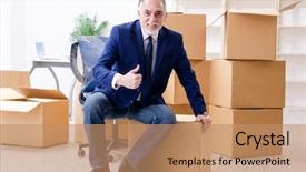  Presentation with moving graduation - PPT theme consisting of aged businessman moving to new background and a coral colored foreground