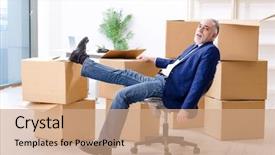  Presentation with moving - Beautiful PPT layouts featuring aged businessman moving to new backdrop and a coral colored foreground