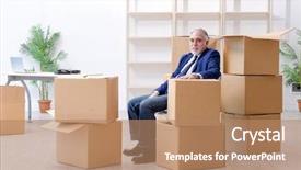  Presentation with moving - Presentation theme featuring aged businessman moving to new background and a coral colored foreground