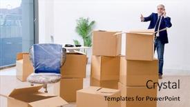  Presentation with moving - Slides featuring aged businessman moving to new background and a coral colored foreground