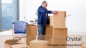  Presentation with moving - Cool new presentation design with aged businessman moving to new backdrop and a coral colored foreground