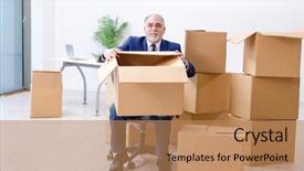  Presentation with moving - Presentation theme enhanced with aged businessman moving to new background and a  colored foreground