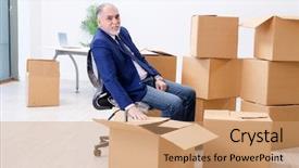  Presentation with moving in - PPT theme having aged businessman moving to new background and a  colored foreground