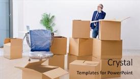  Presentation with aged - Audience pleasing slide set consisting of aged businessman moving to new backdrop and a coral colored foreground