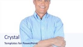  Presentation with aged - PPT layouts consisting of aged businessman wearing striped blue background and a sky blue colored foreground