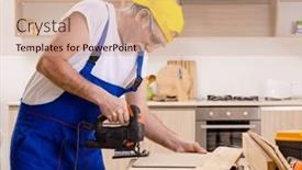  Presentation with contractor - Presentation theme having aged-contractor-repairman-working background and a soft green colored foreground