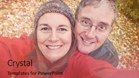  Presentation with middle ages - Amazing PPT layouts having aged couple taking a self backdrop and a red colored foreground