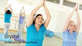  Presentation with exercise sport - PPT theme having aged females doing yoga exercise background and a teal colored foreground