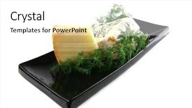  Presentation with porcelain - Theme featuring aged french delicatessen cheeses on black porcelain plate background and a white colored foreground