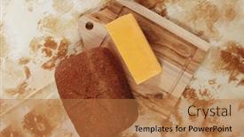  Presentation with cheddar - Beautiful PPT layouts featuring aged italian cheddar cheese on wooden board with rye ciabatta on used baking paper as background backdrop and a coral colored foreground