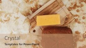  Presentation with aged paper - PPT layouts enhanced with aged italian cheddar cheese on wooden board with rye ciabatta on used baking paper as background background and a coral colored foreground