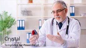  Presentation with cardiologist - PPT theme featuring aged male doctor cardiologist background and a lemonade colored foreground