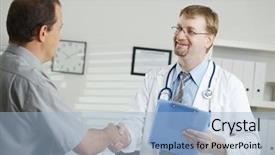  Presentation with doctor office - Slides having aged male doctor greeting patient background and a light blue colored foreground