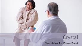  Presentation with psychiatrist - Presentation consisting of aged male doctor psychiatrist examining young patient background and a light blue colored foreground