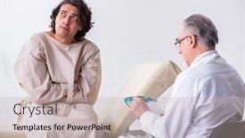  Presentation with psychiatrist - Slide deck enhanced with aged male doctor psychiatrist examining young patient background and a mint green colored foreground