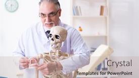  Presentation with skeleton - Presentation design with aged-male-doctor-with-skeleton background and a coral colored foreground