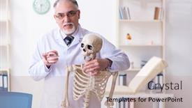  Presentation with skeleton - Slide deck with aged-male-doctor-with-skeleton background and a mint green colored foreground