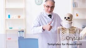  Presentation with skeleton - Colorful PPT theme enhanced with aged-male-doctor-with-skeleton backdrop and a lemonade colored foreground
