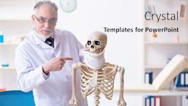  Presentation with skeleton - Presentation design enhanced with aged-male-doctor-with-skeleton background and a sky blue colored foreground
