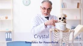  Presentation with skeleton - Amazing PPT layouts having aged-male-doctor-with-skeleton backdrop and a sky blue colored foreground