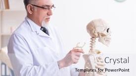  Presentation with skeleton - PPT theme with aged-male-doctor-with-skeleton and a sky blue colored foreground