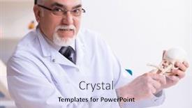  Presentation with skeleton - Slides having aged-male-doctor-with-skeleton and a sky blue colored foreground