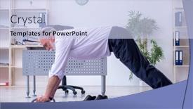  Presentation with physical exercises - Audience pleasing PPT theme consisting of aged-male-employee-doing-physical backdrop and a sky blue colored foreground