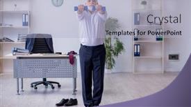  Presentation with physical exercises - Slide deck consisting of aged-male-employee-doing-physical background and a light blue colored foreground